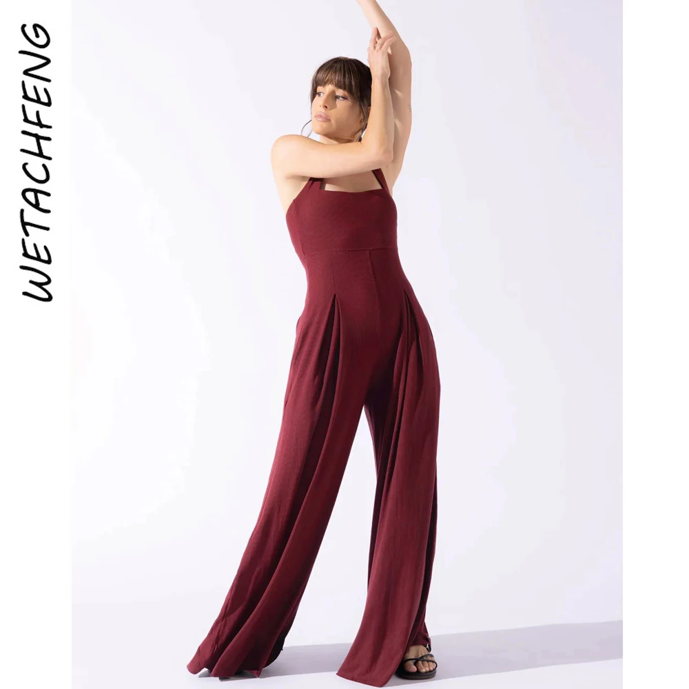 Knitted Square Neck Vest Overalls Wide Leg Pants Women Jumpsuits Sexy Office Lady Red Elegant Chic One Piece Playsuit Clothes