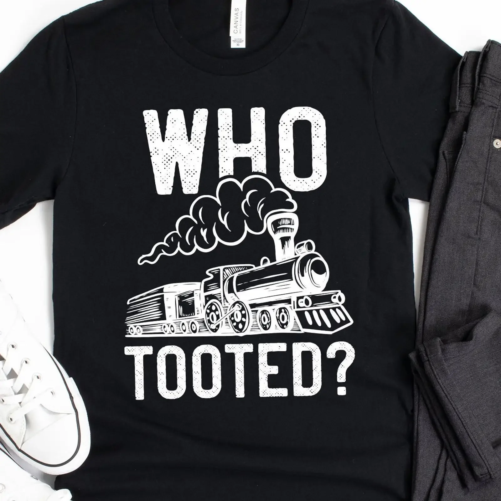 Who Tooted Funny Train T Shirt Steam Engine Conductor Engineer   vintage Washed homme Slightly graphic Unisex Comfortable