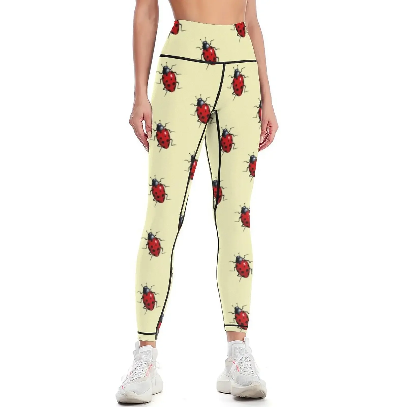 

Ladybug, Ladybird on Yellow, Insect, Dotted Background: Art Leggings fitness set gym sportswear gym Women's gym Womens Leggings