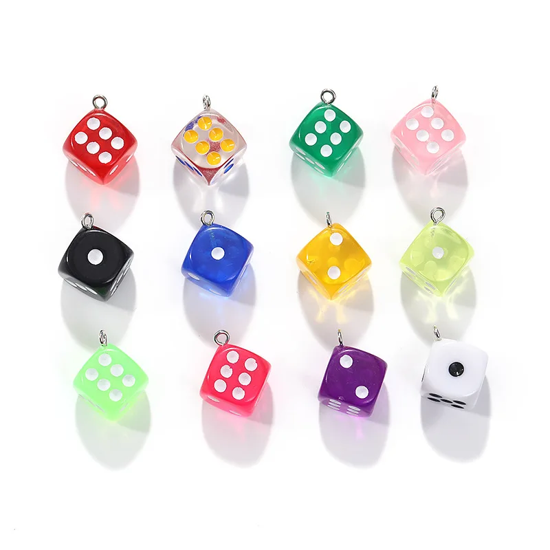 12Pcs 14X17MM 12 Color Transparent Dice Earring Pendants Miniature Figurines Resin Cabochon Charms Making Accessories - Image 5