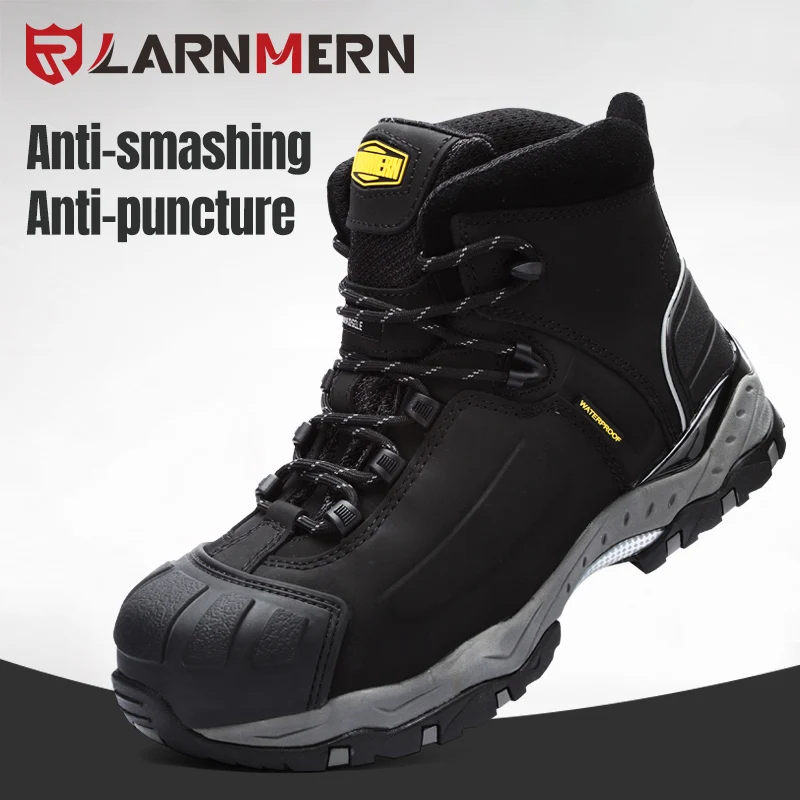 LARNMERM-botas de seguridad antiestáticas para trabajo, zapatos impermeables con punta de acero, de cuero genuino, a prueba de puntuación, para