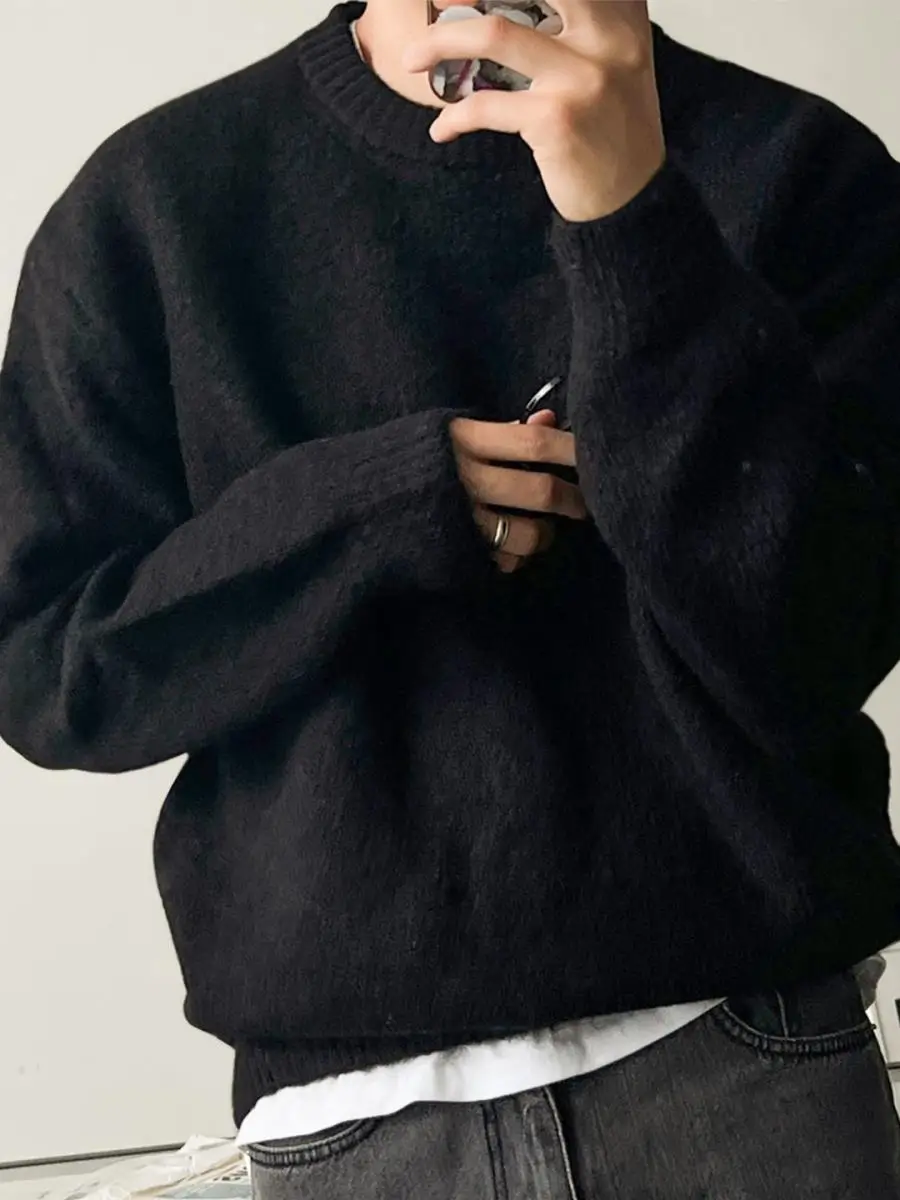 

Мужской ретро-свитер с круглым вырезом, зимний, новый, свободный крой, с вышивкой, модный, для городской молодежи