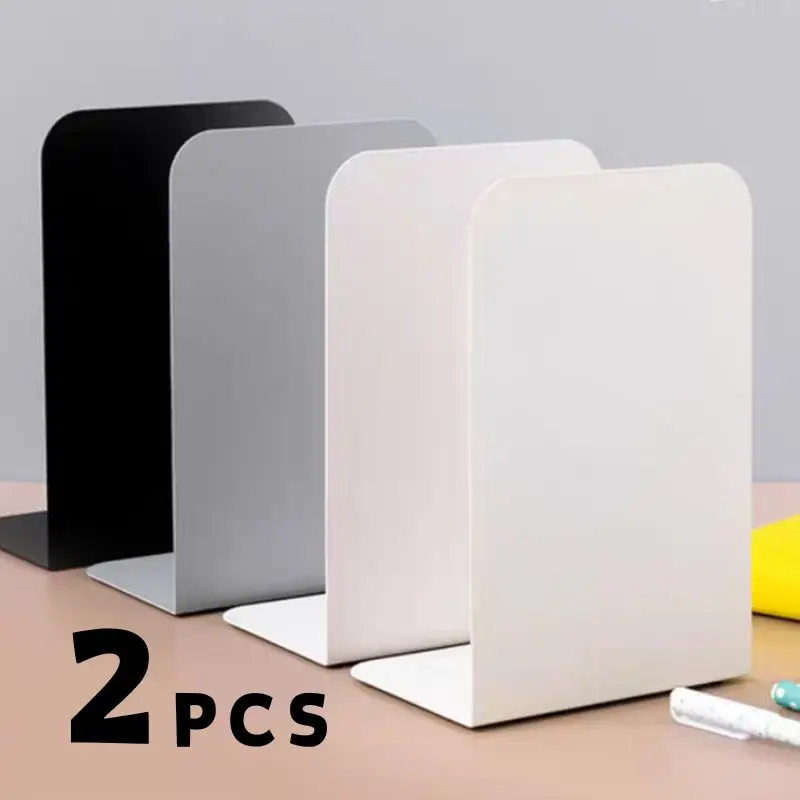 

2Pcs INS Simple Metal Book Stand Desktop Non-slip Bookend Student Book Organizer Bookends 5 Colors Large Thickened Books Rack