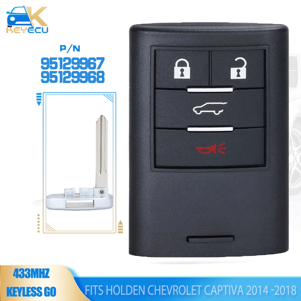 KEYECU P/N: 95129967 / 95129968 for Holden Chevrolet Captiva 2014 2015 2016 Keyless Go Smart Remote Car Key Fob 433MHz PCF7952A