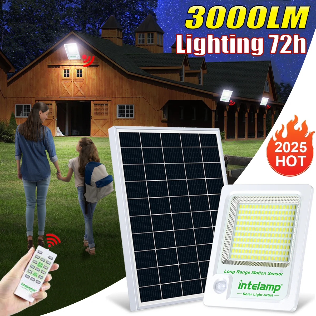 

3000LM Solar Flood Light Outdoor Solar Lamp Sunlight Motion Sensor Light Remote Control Waterproof Garden Street Wall Yard Lamp