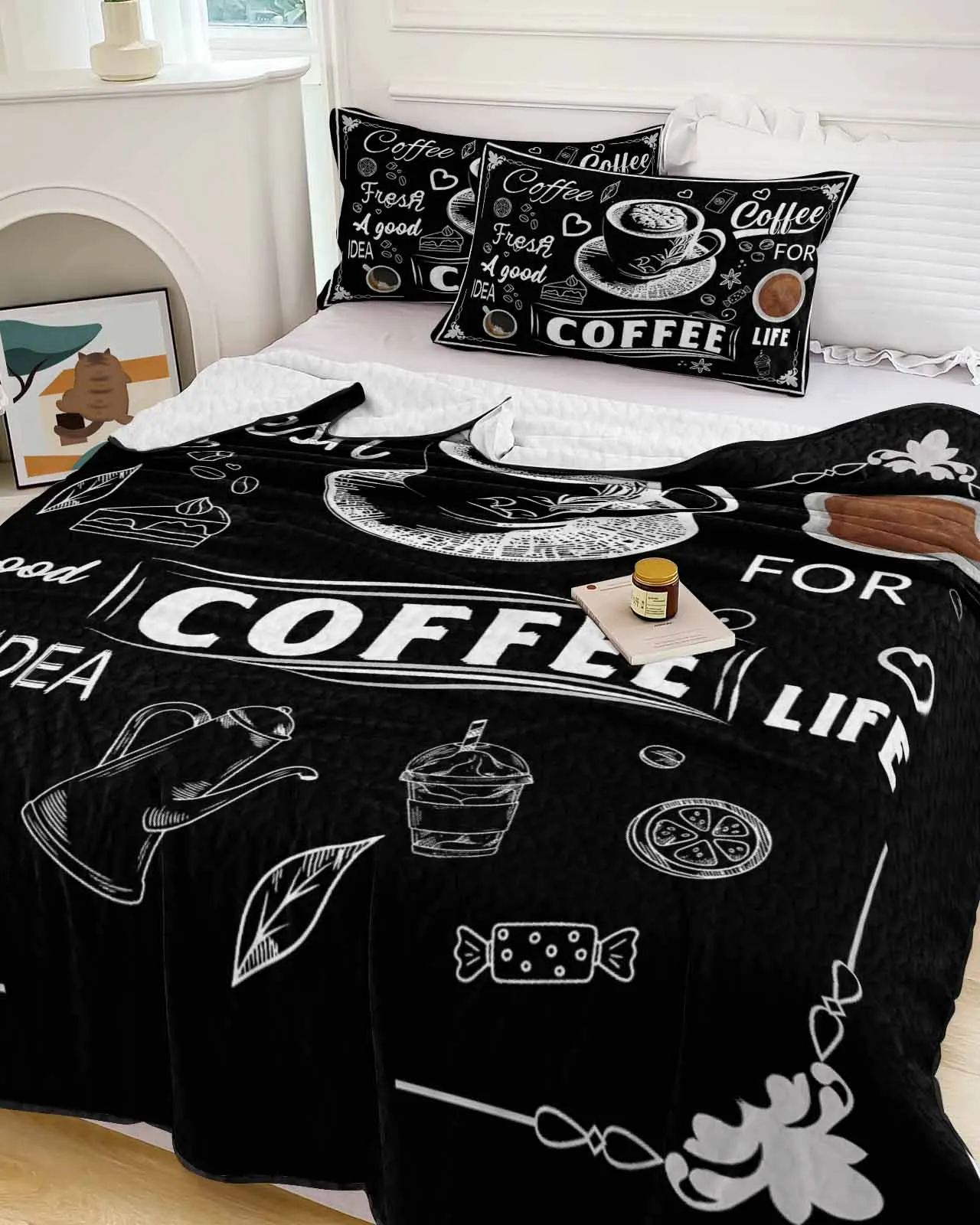 

Coffee Beans Casual Black Summer Cooling Quilt Air Condition Blanket Comfortable Lightweight Bedroom Thin Quilt