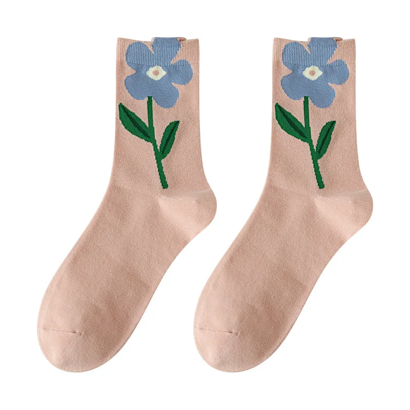 Calcetines de algodón tridimensionales para mujer, medias con flores, tulipán, blanco, rosa, Color sólido, informal, primavera y verano, 2 pares