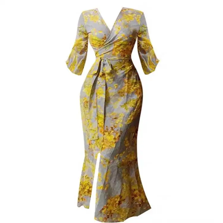 

Летнее платье больших размеров с цветочным принтом Vaion Dr Street Sle V Ne Svel Midi Dr для женщин более 200 лет.