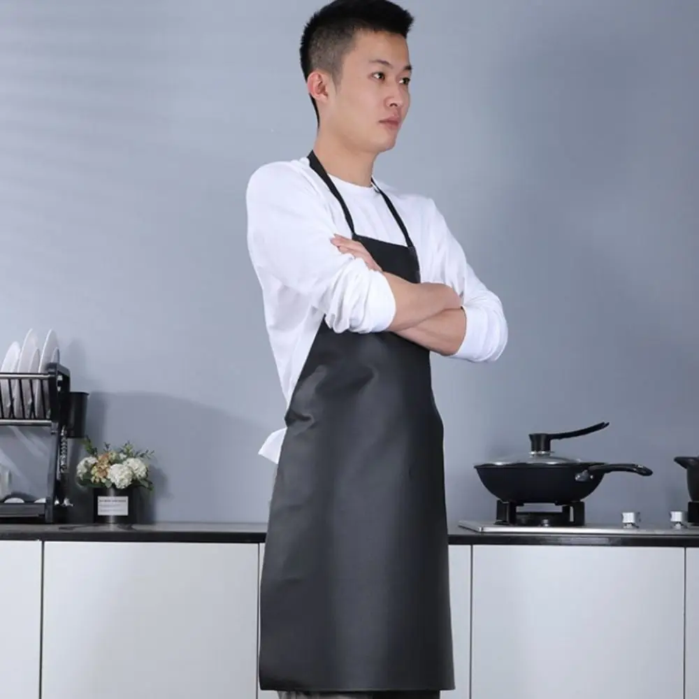 Waterproof Oil Resistant Apron New Household PU Leather Leather Apron Wear-resistant Kitchen Apron