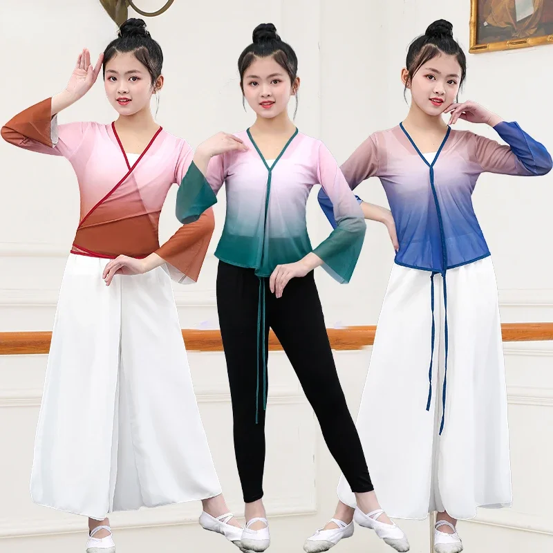 

Children's Classical Yangko Dance Training Clothes Girls Traditional Hanfu Oriental Dress Folk Dance Ancient Yangko Performance