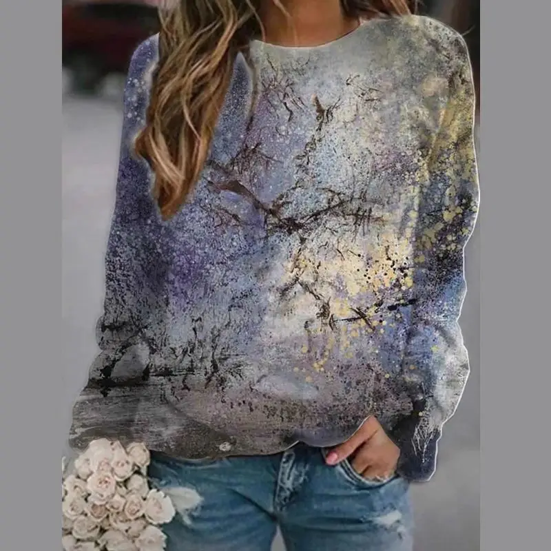 R3MC Sweat-shirt tendance imprimé floral 3D pour confortable respirant, manches longues, col rond