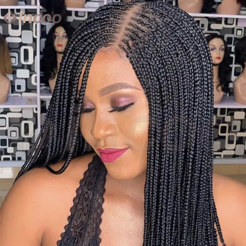 

6*6 Faux Locs Synthetic Wig Short Bob Style Box Braided Lace Frontal Middle Part African Braid Wigs for Black Women