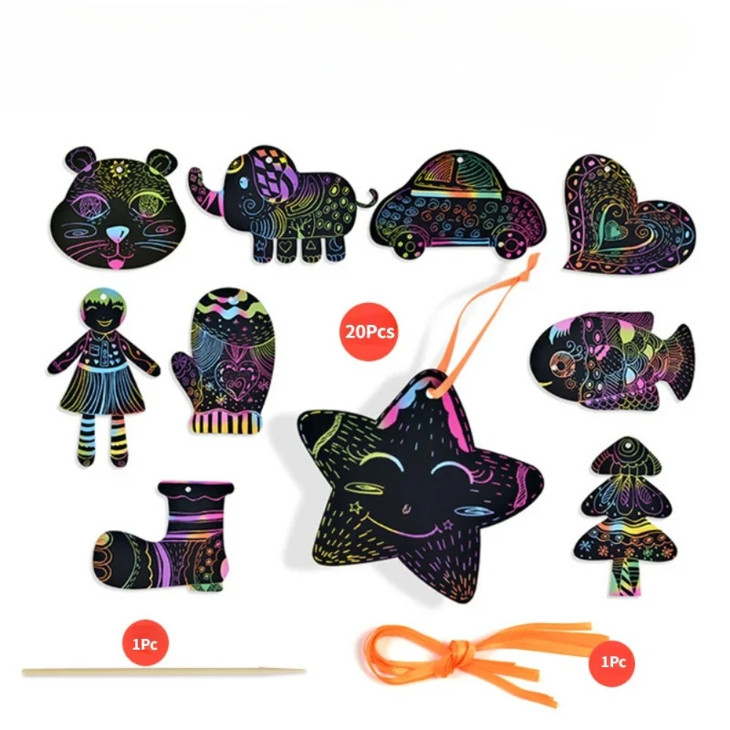 4 個クリエイティブマジックレインボーアートスクラッチペーパーカードセット落書きステンシル描画ボード DIY アート絵画教育玩具子供ギフト