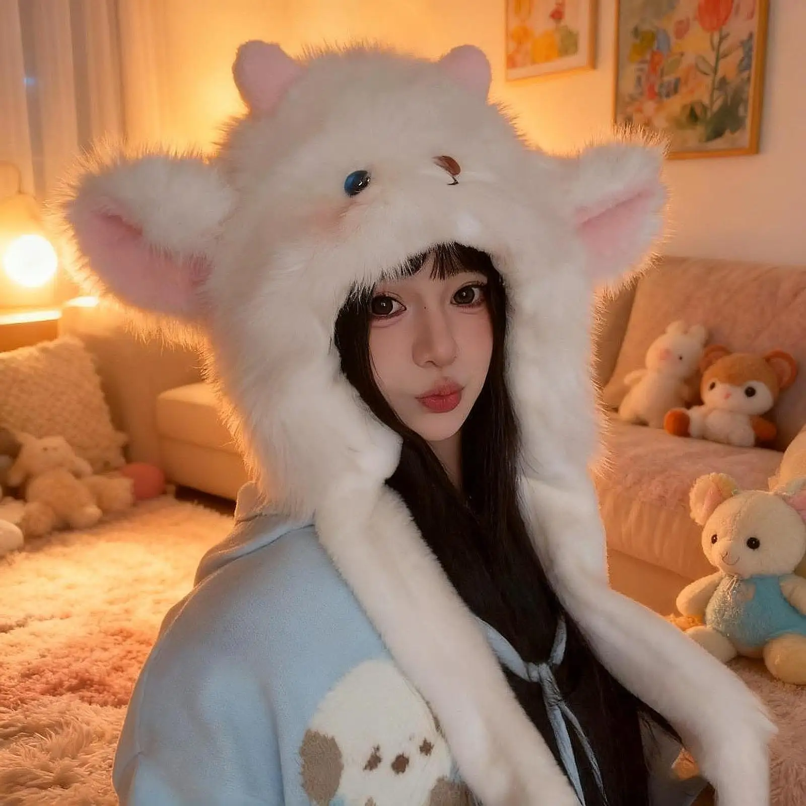 قبعة أذن شتوية من القطيفة على شكل حيوانات لحفلات أعياد الميلاد والسفر