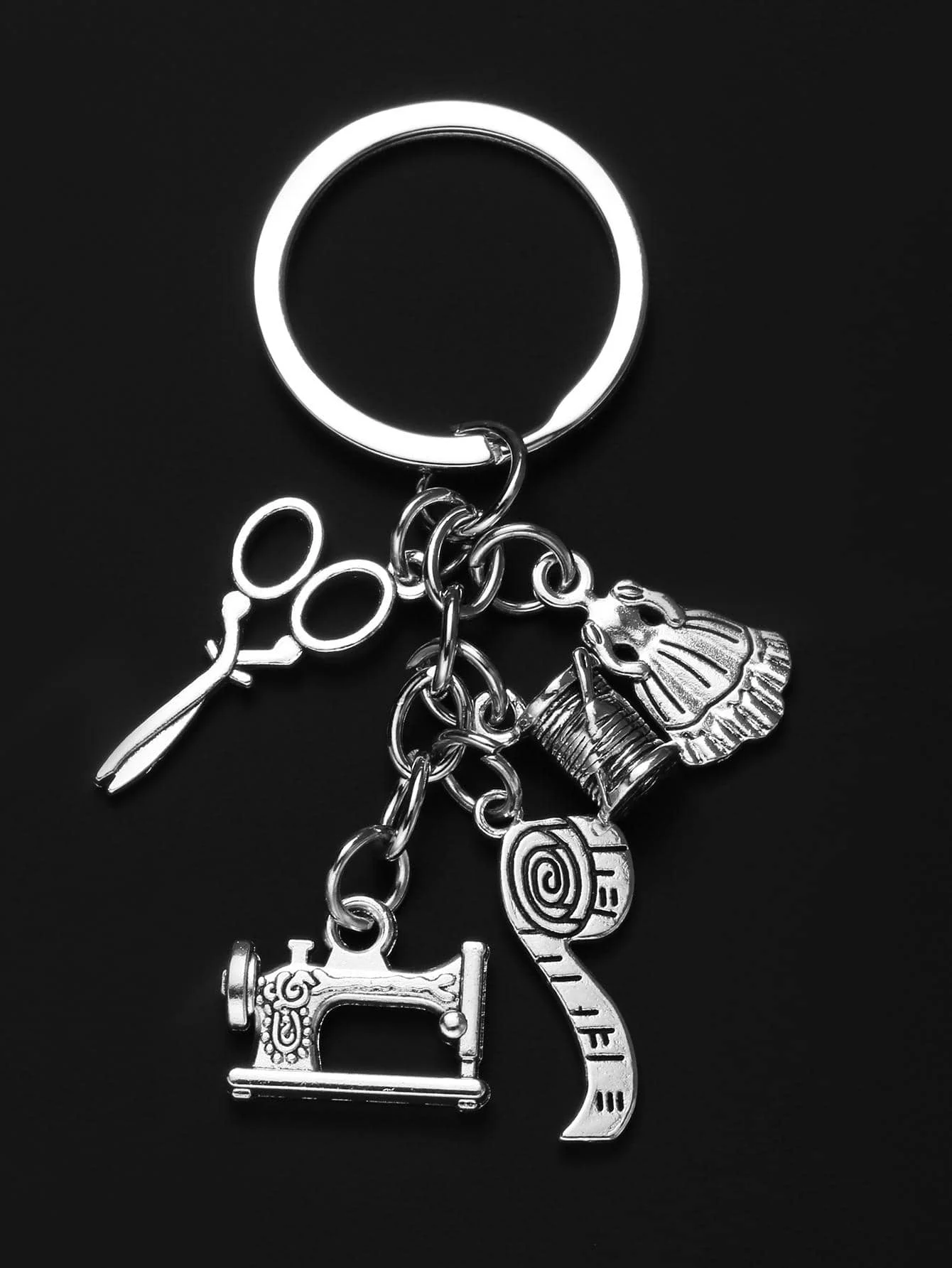Alloy Tailor Keychain With Scissors Sewing Machine Tape Measure Charm For Adults - view 3