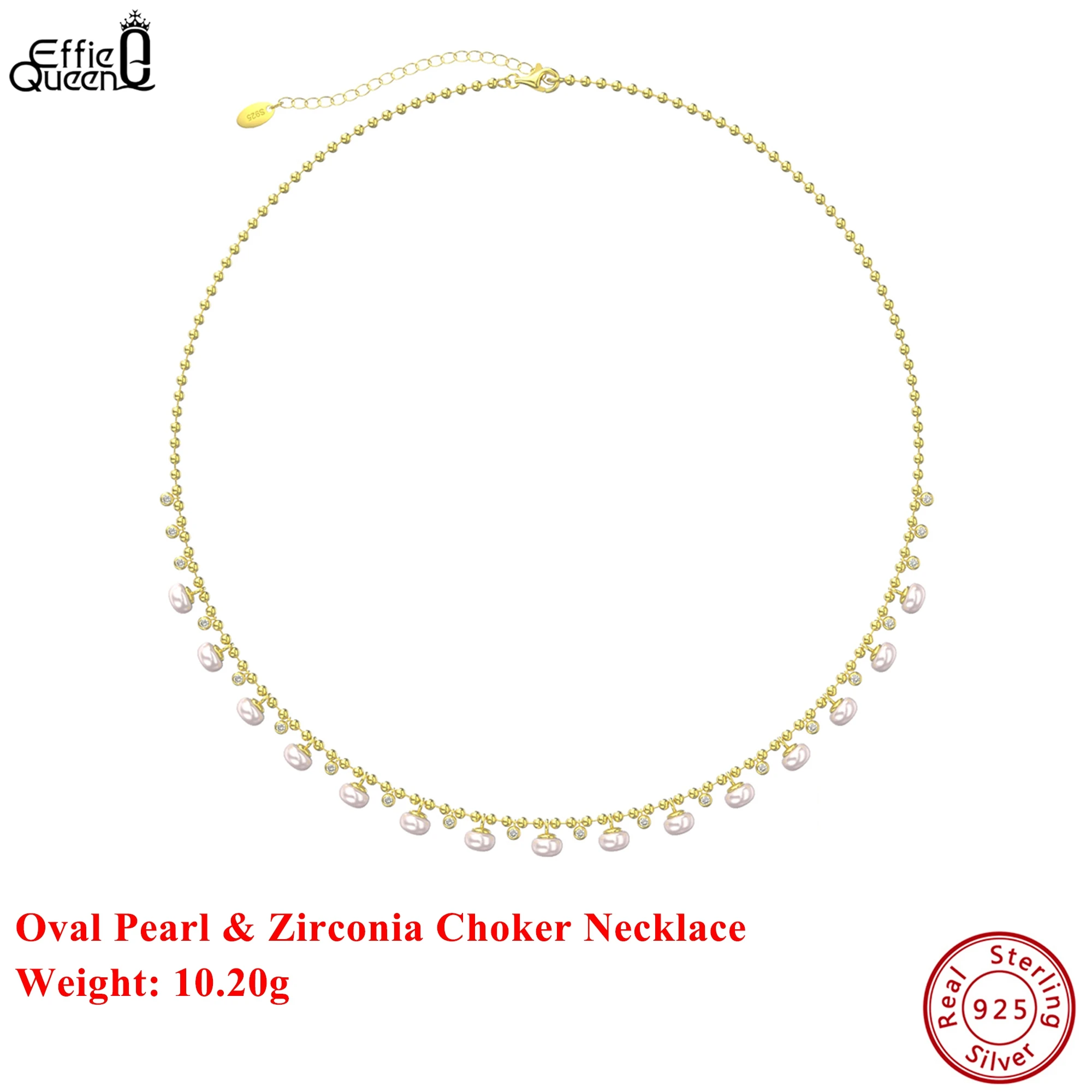 

EFFIE QUEEN 925 Sterling Silver 5.5-6mm Baroque Natural Freshwater Pearls Necklace Beaded Ball Chain Zirconia Adjustable GPN37