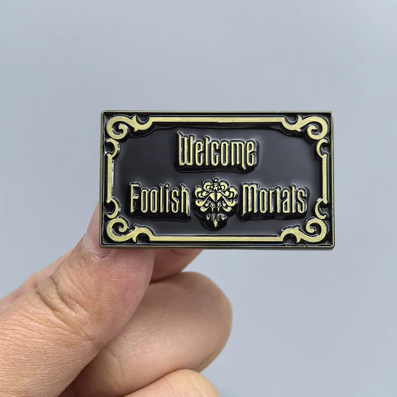 Welcome Foolish Mortals Cartoon Enamel Brooch Pin Ghost House Logo Collar Lapel Pins Badges Brooches Fashion Jewelry Accessories