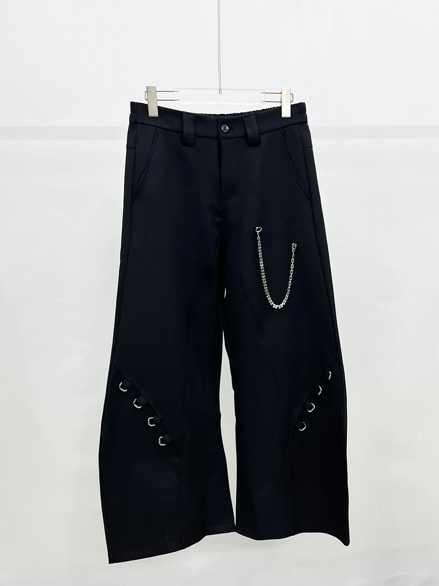 American Style 2025 Spring Chic Pants High Street Metal Chain Design Trousers Men's Handsome Fashion Versatile Wide-leg Trousers