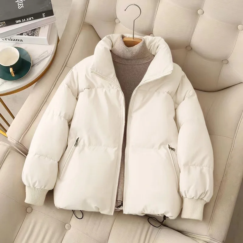 

Women's Korean Style Long Cotton Coat, 2025 New Winter Thick Warm Stand Collar Jacket, Black Outerwear