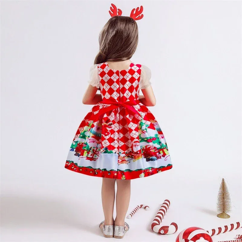 2024 Christmas Girls Party Dress Cute Santa Claus Snowman Girls Princess Cosplay Dress For 4-10 Years Carnival Costume Clothing