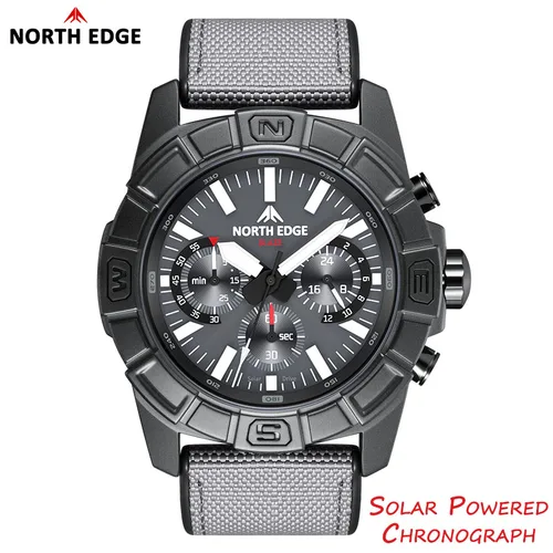 NORTH EDGE 2025 BLAZE relojes para hombre energía Solar 316 caja de acero inoxidable reloj de cuarzo para hombres piloto impermeable 50M cronómetro