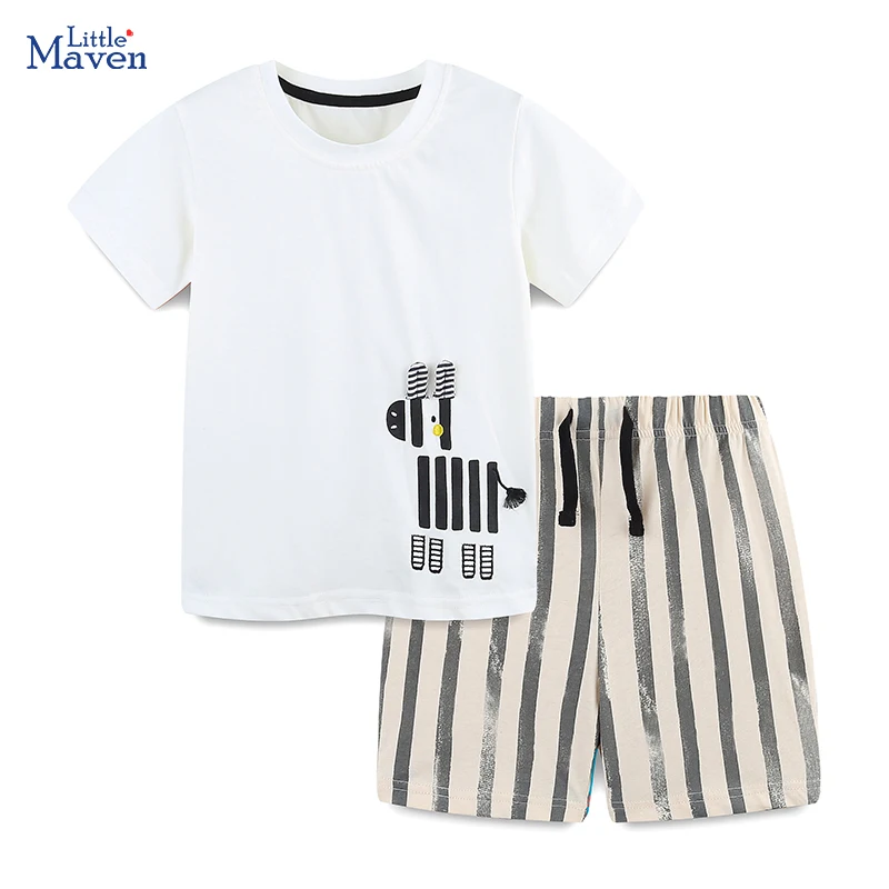 Little maven Summer Baby Boys Print Tracksuit Cotton Children's Clothing Cartoon Sets Zebra T Shirts Tops+Pants Kids Shorts Suit