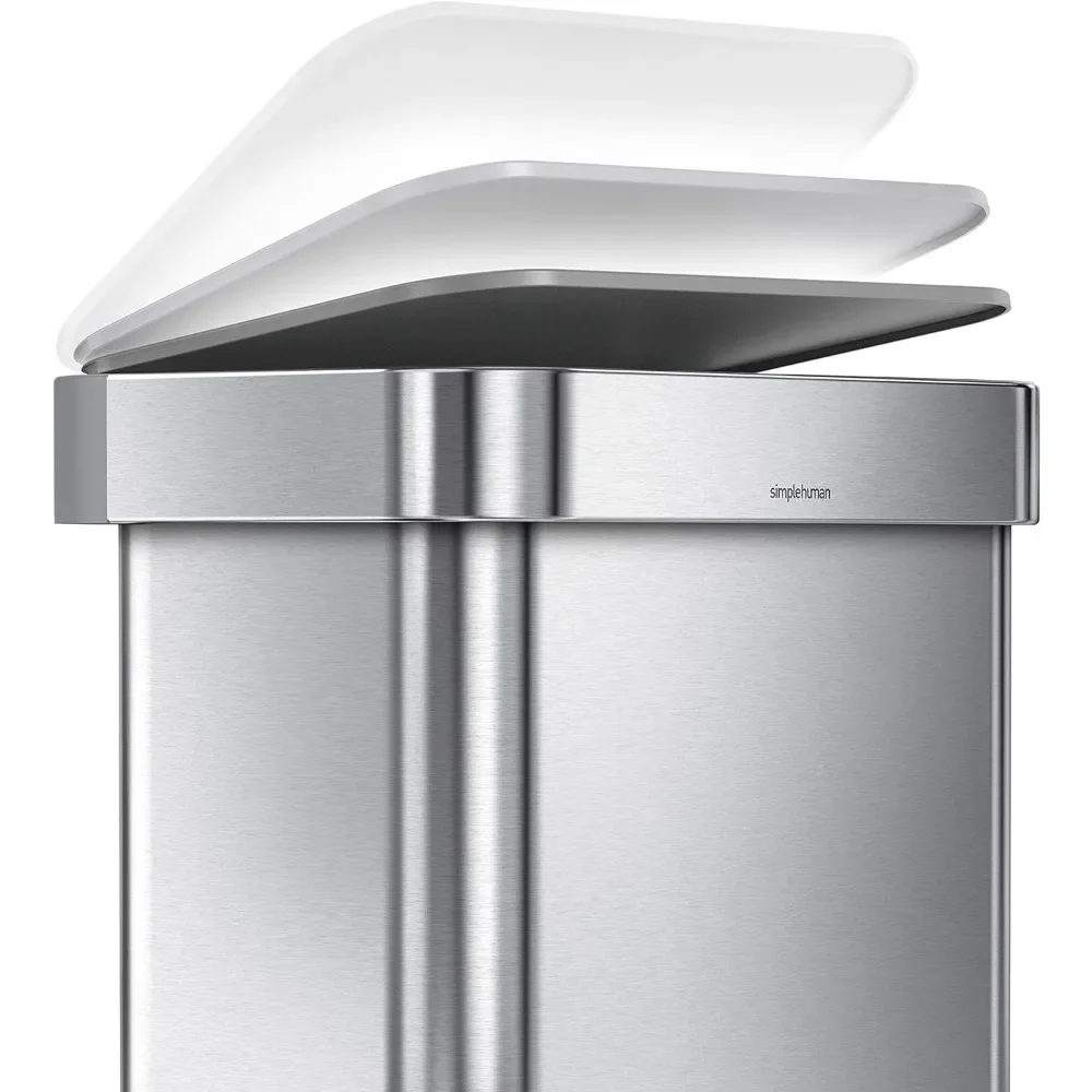 trash can 45 Liter / 12 Gallon Liter Rectangular Hands-Free Kitchen Step Trash Can with Soft-Close Lid, Brushed Stainless Steel