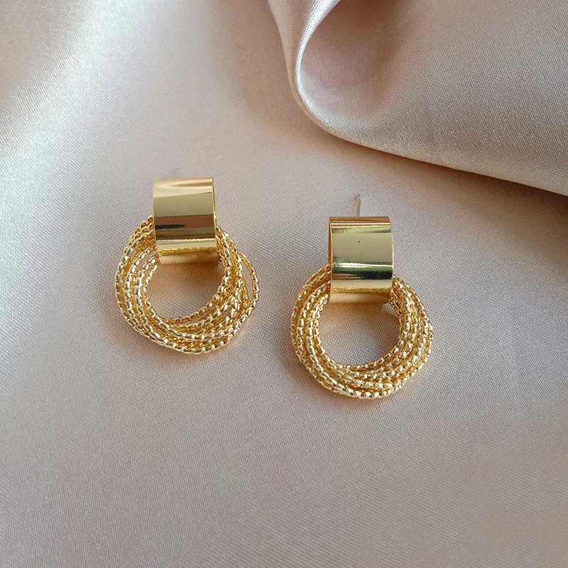 New Gold Silver Color Hoop Earrings for Women Korean Fashion Three-layer Hoops Big Thick Round Earrings Piercing Jewelry Gifts