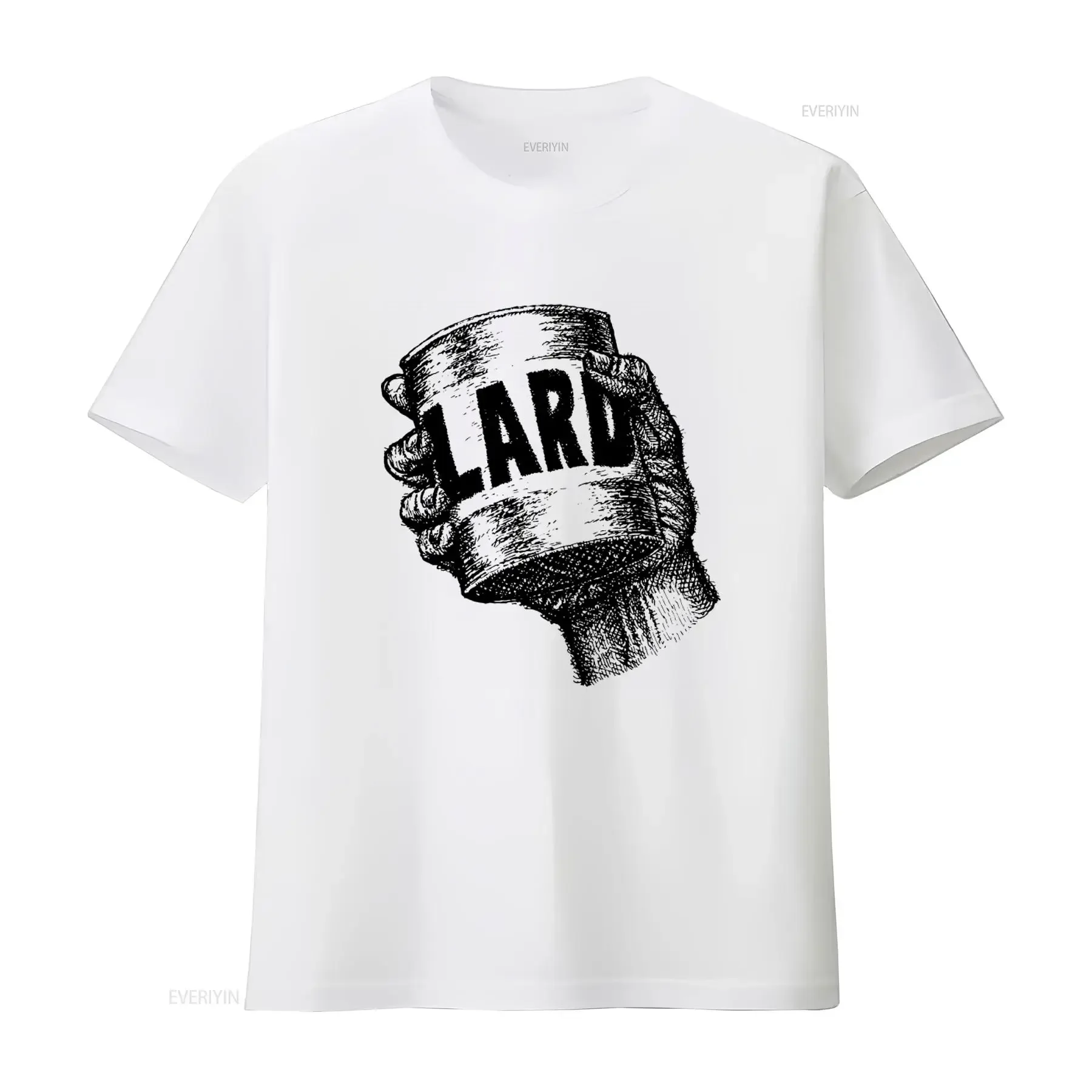 Vintage Lard Print T shirt Retro Handheld Can Design Casual vintage Washed streetwear Stretched Top For Everyday Wear fashion