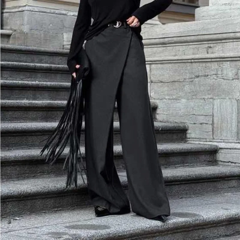 High Waist Loose Wide Leg Trousers Streetwear 2025 Vintage Women Irregular Pants Elegant Y2K Office Lady