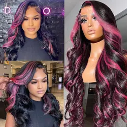 Ombre Highlight 1b Met Roze Haar Pruik Body Wave Pruiken Transparant 13X4 Lace Frontale Pruik Braziliaans 100% Menselijk Haar Pre Geplukt