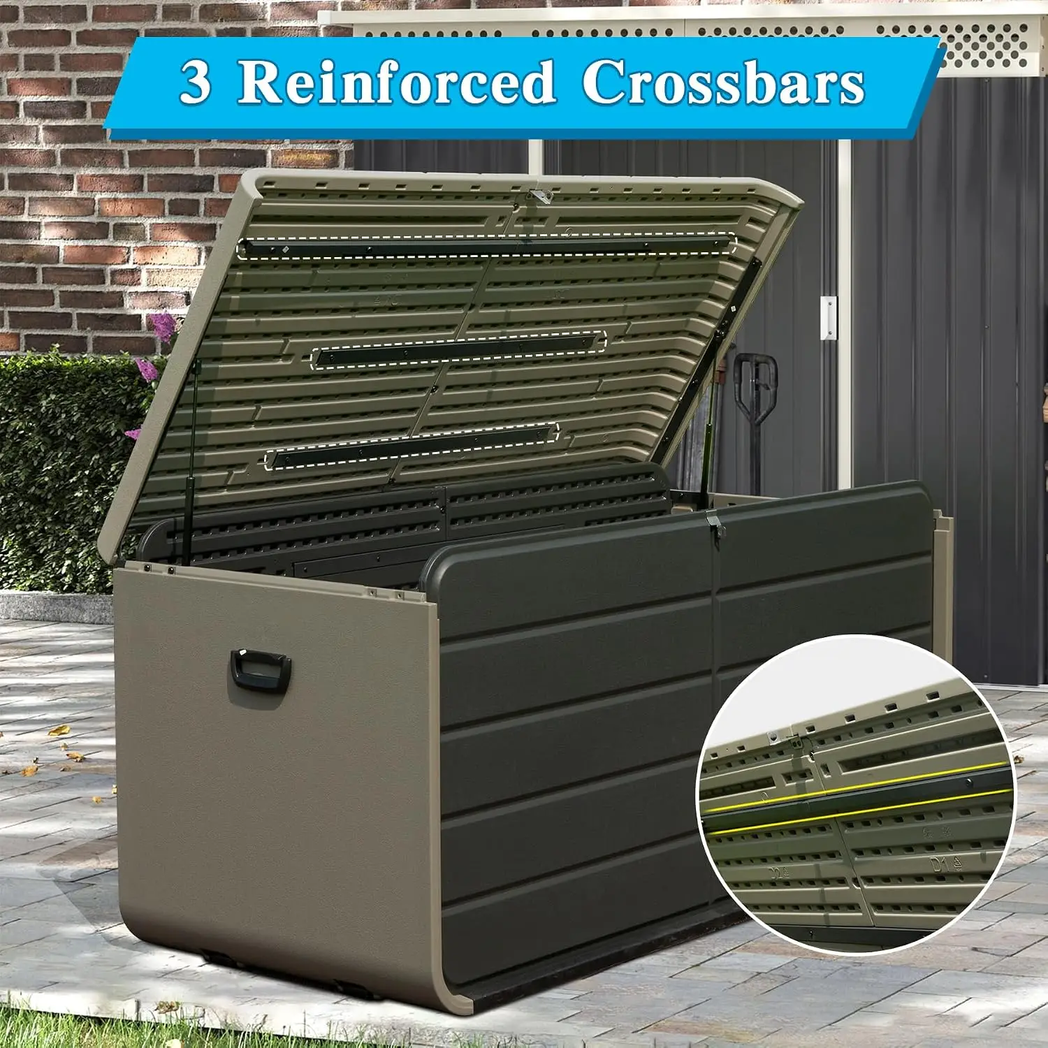 Indoor Outdoor Storage Box 200 Gallon, Large Waterproof Resin Deck Box Organizer Container With Lockable Lid Support, Heavy Duty Weather Resistant Poolside Patio Garden Cushion Bench Cabinet, Gray view 2