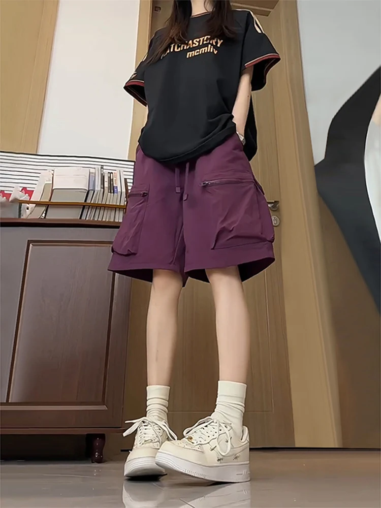 

Летние тонкие нейлоновые рабочие шорты для мужчин: стильные повседневные брюки выше колена с разрезами, молодежные, прямого кроя