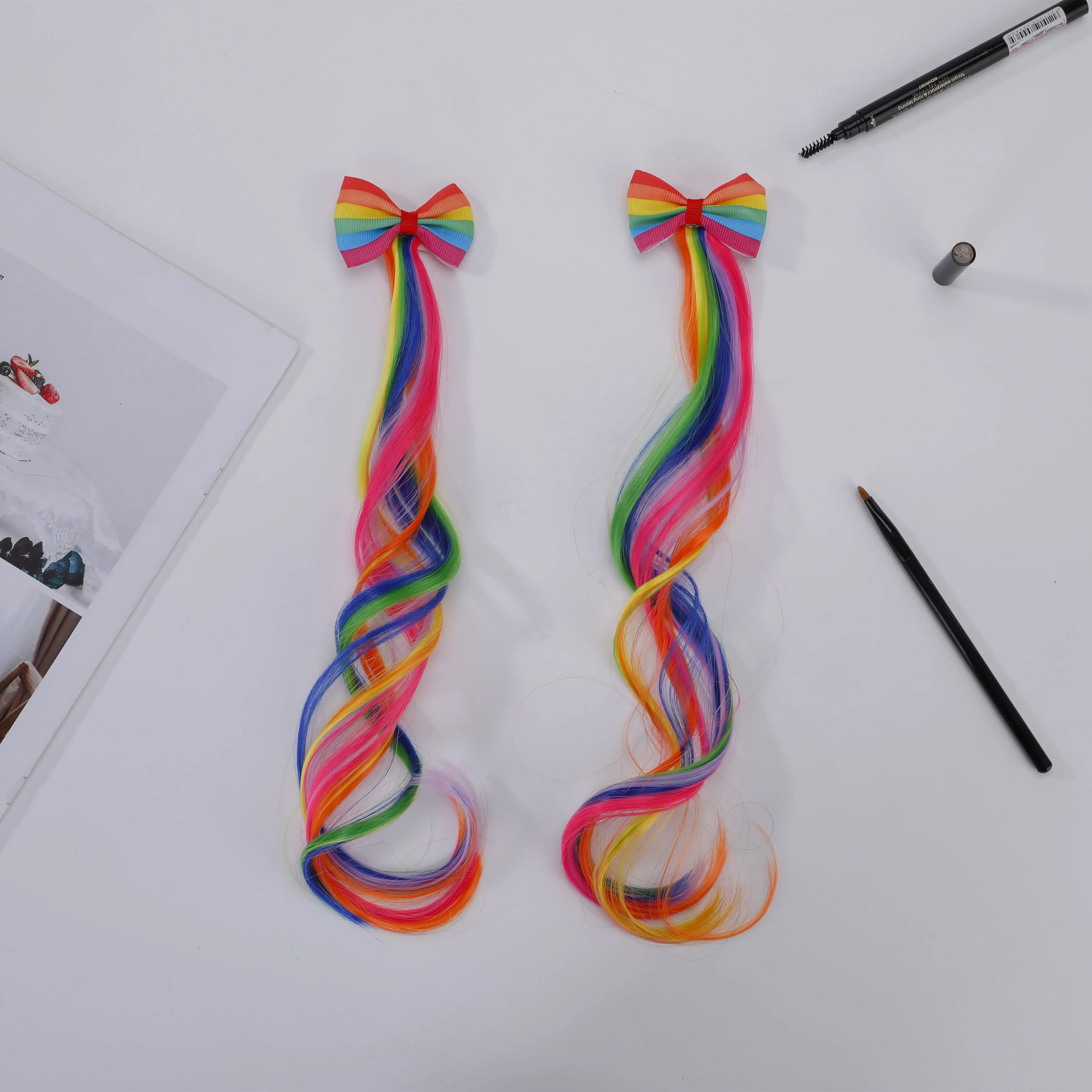 

Cute Children Rainbow Color Hair Accessories Striped Bowknot Girls Baby Hair Clips Youthtful And Energetic Curly Wig Hair Pin