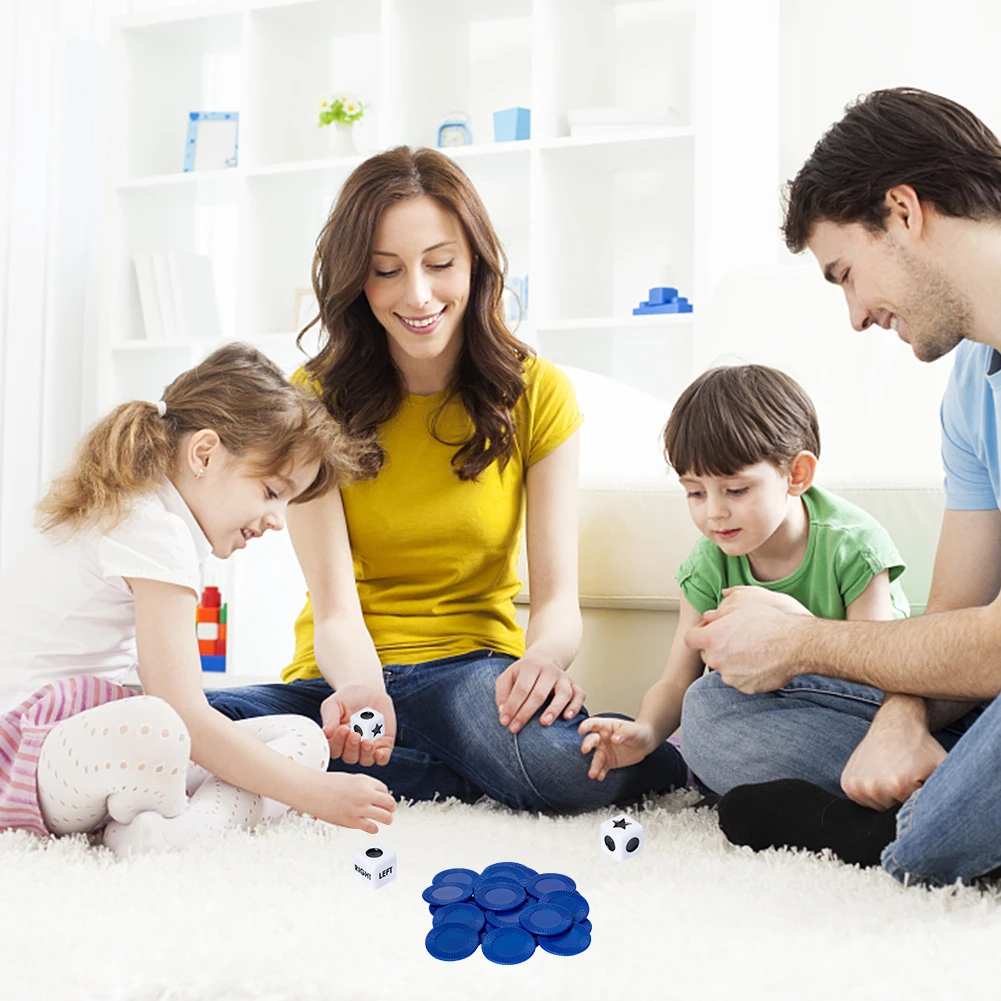 27 Stück Acryl-Spielewürfel, 3 Würfel und 24 Chips links rechts in der Mitte, Würfelspiel, Neuheitsspielzeug für Familie, Freunde, Nächte