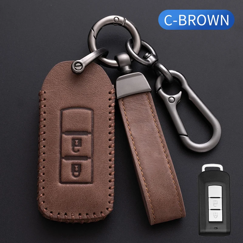For Mitsubishi Outlander Lancer EX ASX Colt Grandis Pajero Sport Top Cowhide Car Key Case Cover Set Fob Remote Protection