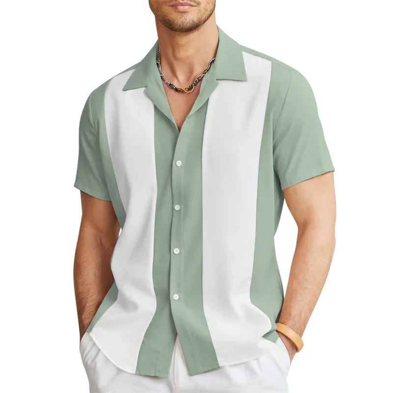 Camisa de manga corta con botones para hombre, camisa de primavera y verano con estampado digital 3D aleatorio, estilo Simple, a