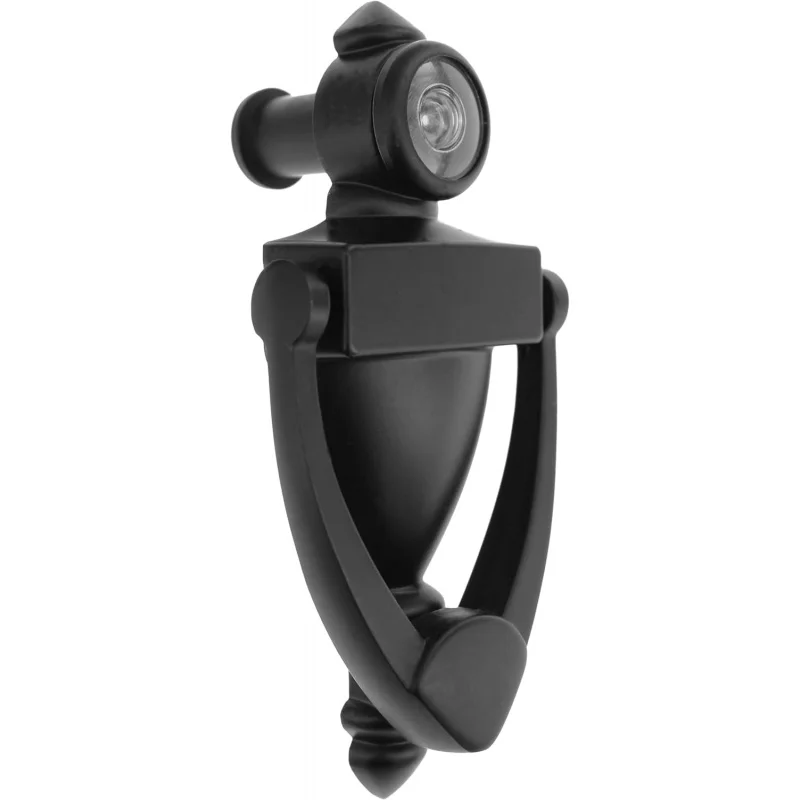 

Elegant 5 Inch Matte Black Door Knocker with 180 Degree Peephole - Front Door Security - Includes Door Viewer Peepho