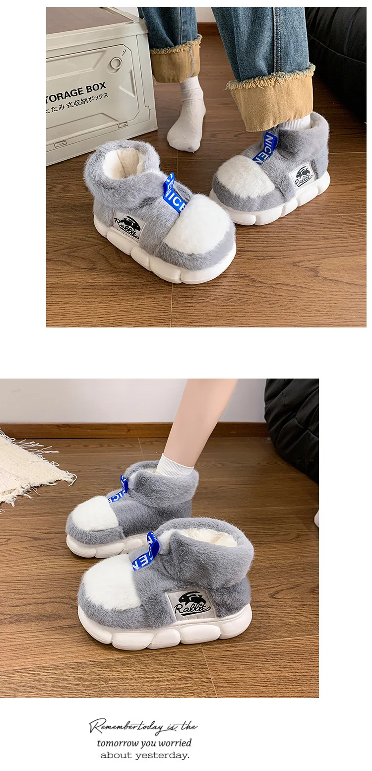Winter-High-Top-Paar-Hausschuhe, warme Damen-Hausschuhe, dicke Sohle, Baumwollschuhe für den Innenbereich, Herren-Schneestiefel für den Außenbereich – Detail 6