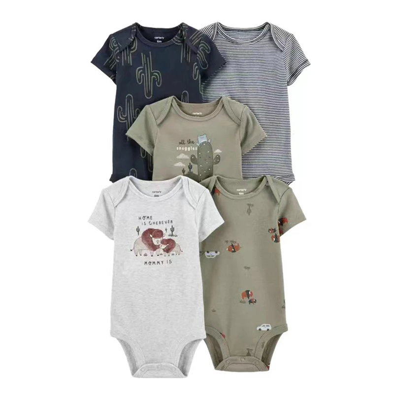 5Pcs/lot Baby Bodysuit Summer Boy Girl Clothes Set Cotton Newborn Baby Clothing Pajama Bebe Jumpsuit Cartoon Infant Outfits Suit