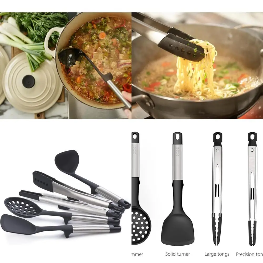 

5-Piece Stainless Steel Silicone Utensil Set with Storage Stand, Elevate Fusion Design