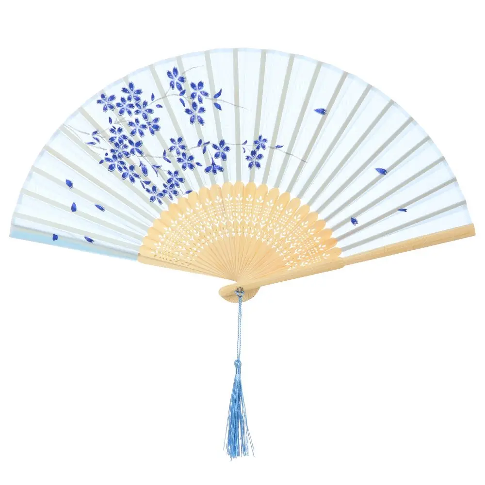 Bambus chinesische japanische Falt fächer bunte Quaste elegante weibliche Fan Vintage-Stil Falt fächer Seide Hand fächer