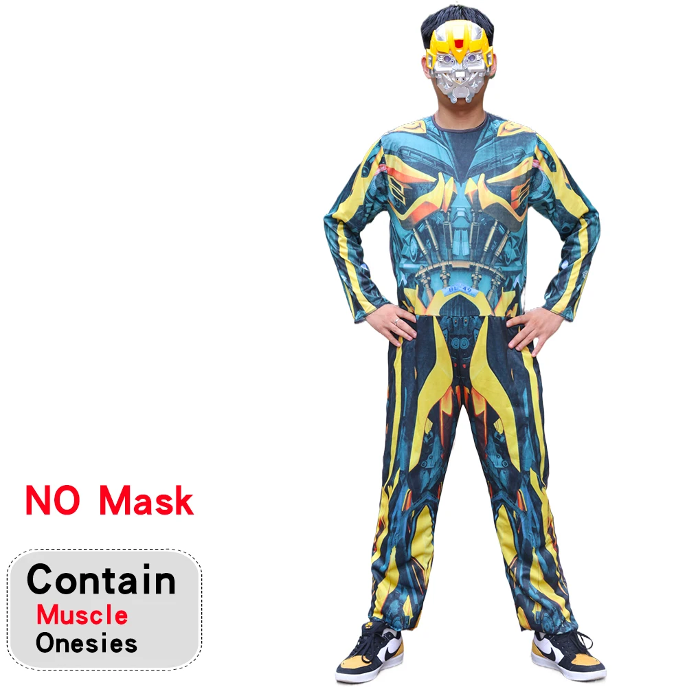 بدلة قفز ضيقة للعضلات من Transformers على طراز البالغين لعام 2025 مع عباءة وقناع عين اللباد مكون من 3 قطع للحفلات التنكرية
