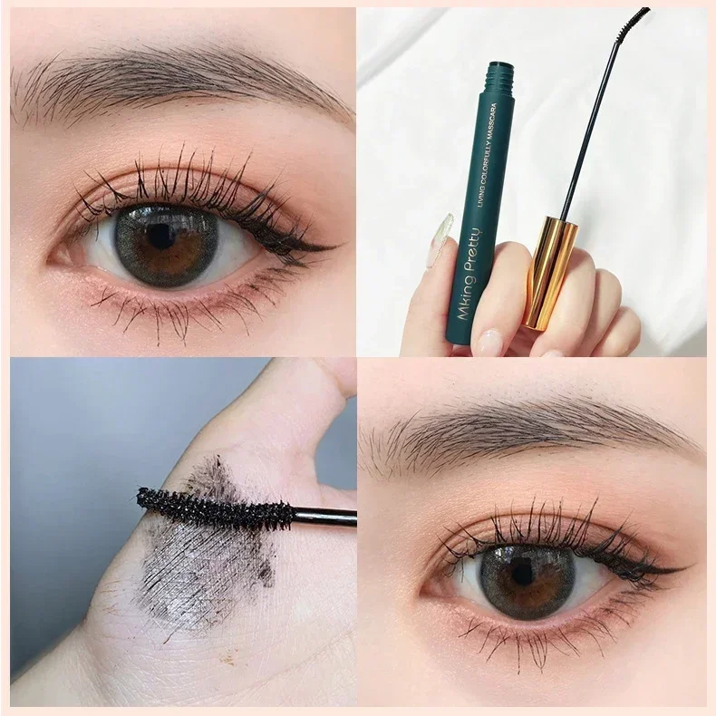 Mascara imperméable à l'eau, extension de cils bruns, brosse pour les yeux, maquillage de beauté, longue tenue, document bleu