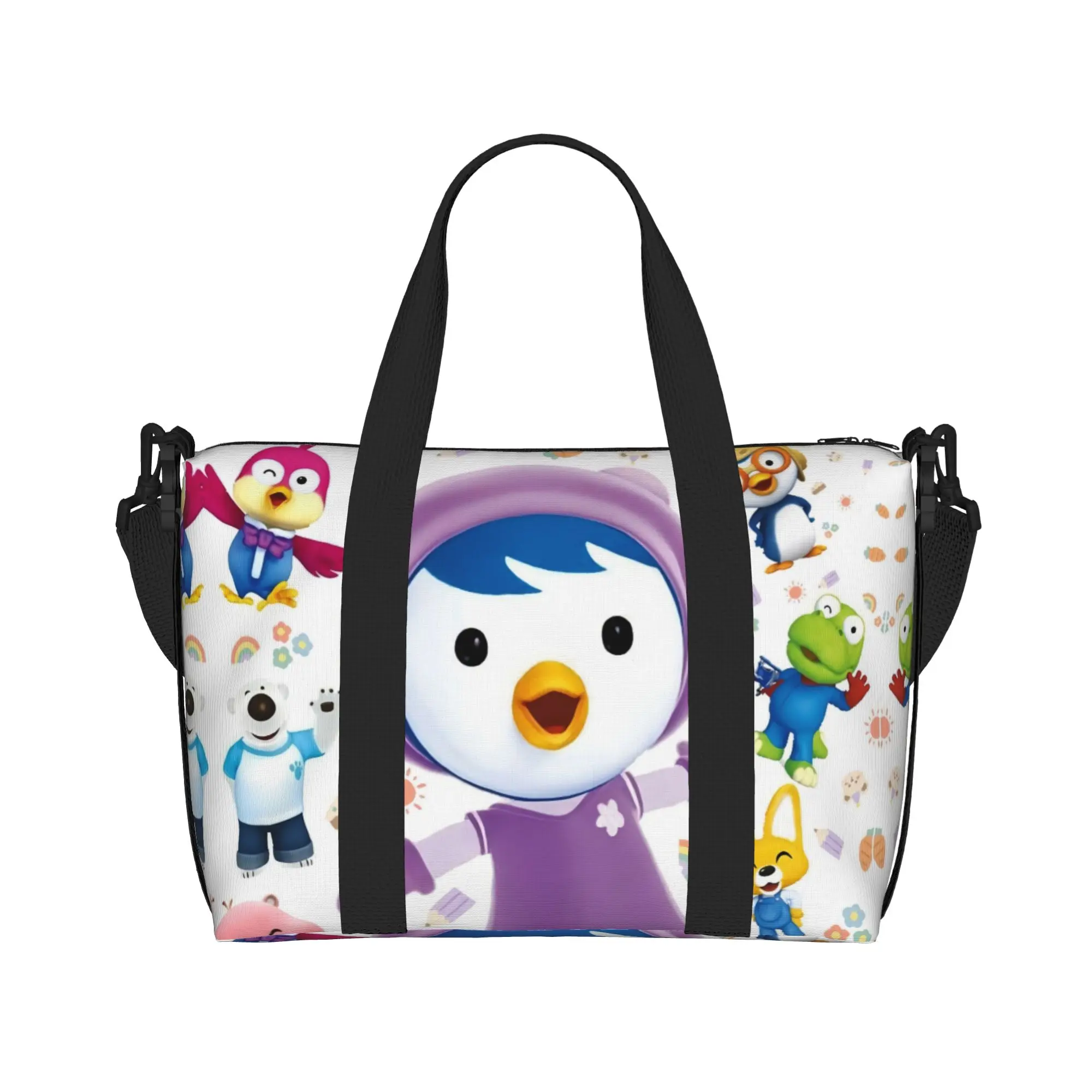 Custom P-Pororo The Little Penguin  Beach Tote Bag Women Korean 3D Anima TV Big Compartment Beach Gym Travel Bags