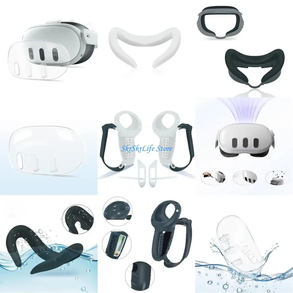

E65E Versatile 10Piece Controller Cover Set for Virtual Reality Headset Protects Grips, Face, Lens, and Batteries Protect