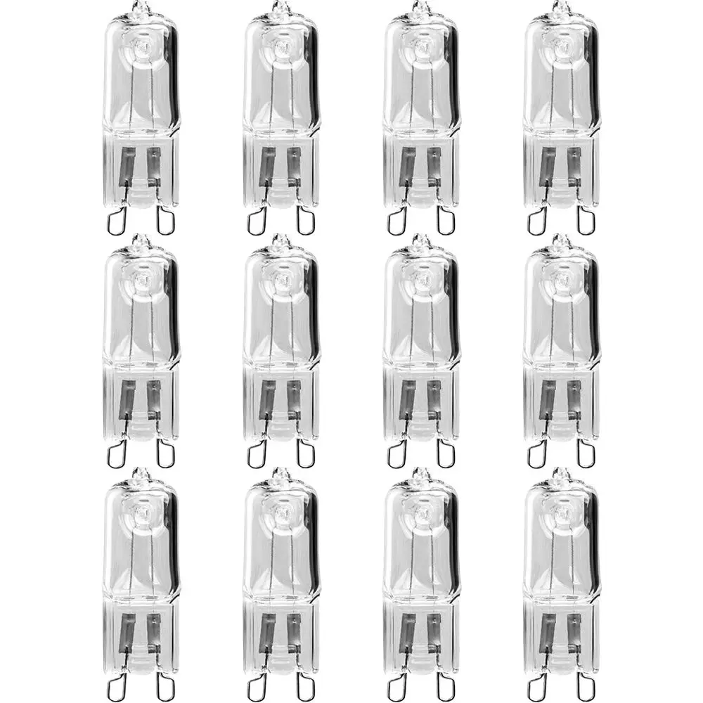 

12 Pack Durable G9 Halogen Light Bulbs 40W 3000K Halogen Bulbs Clear Glass 220V JCD Type Light Bulbs Chandeliers