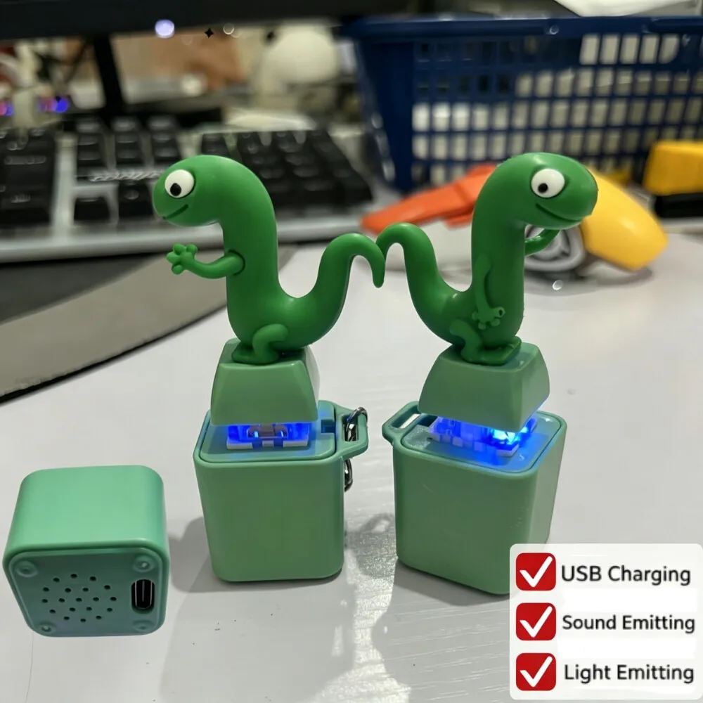Chaveiro de Lagarto/Pato/Sapo com Som e Luz Recarregável, Gadget Engraçado para Alívio do Estresse para Adultos, Presente para Escritório e Brincadeiras