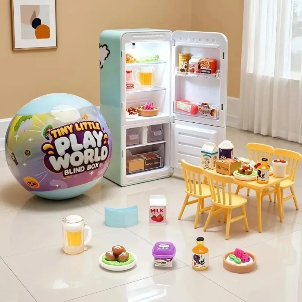 IN STOCK Mini Fridge Blind Box Toy Set | Random Mini Food Models, Micro Table Chair Pretend Play,Fun Capsule Surprise Balls