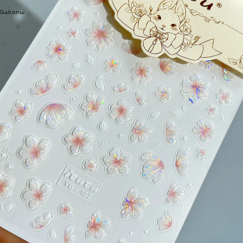 

[WHB] 5D наклейки для ногтей с цветами и мультяшными персонажами, самоклеящиеся, милые 5D рельефные наклейки с цветами и кроликами, слайдеры для маникюра
